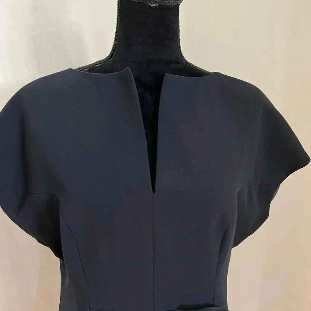 Boutique Women’s Navy Blue Fitted Short Sleeve Sheath‎ Dress Floral Belt XL - Picture 3 of 5